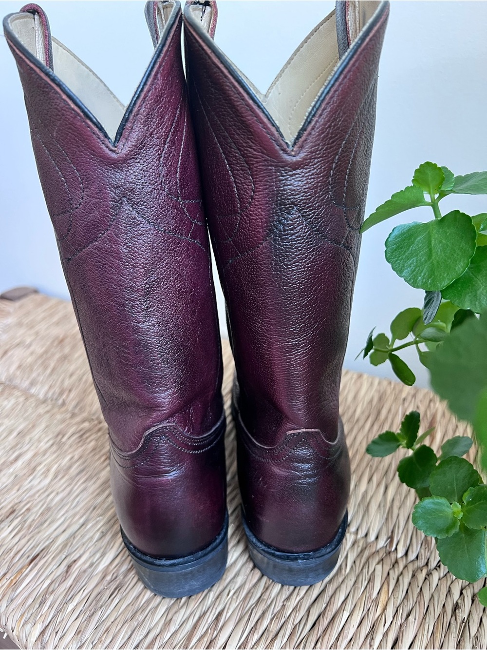 Vintage Dingo Dark Maroon Leather Cowboy Boots Size 10.5 Style Style 15923 - Picture 11 of 14